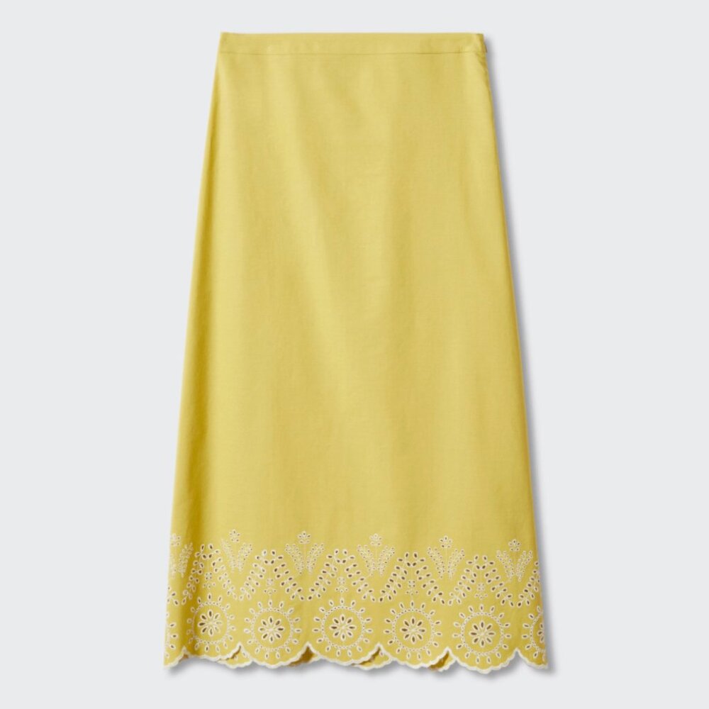 Mango Broderie Anglaise Cotton Midi Skirt
